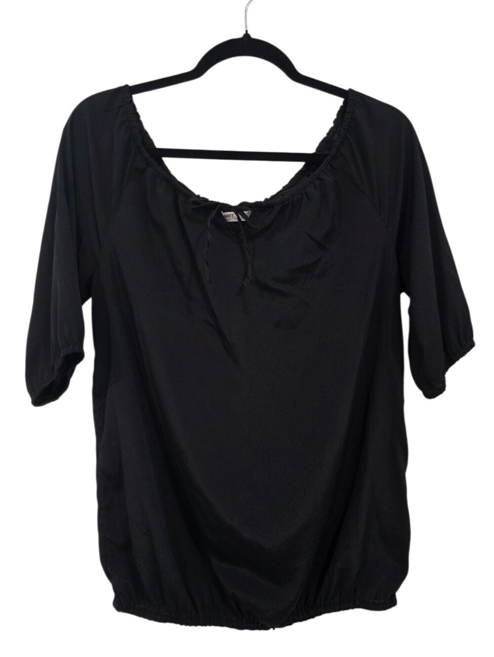 Old Navy Black Scoop Neck Peasant Top 3/4 Elastic Sleeve Blouse Medium